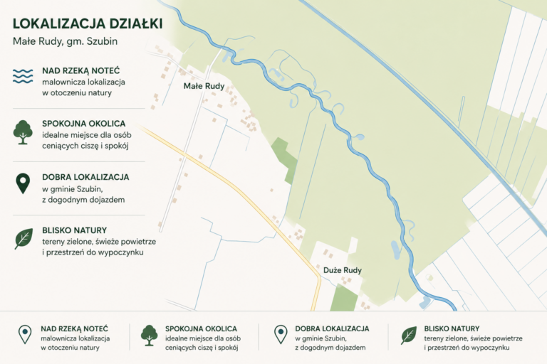 Działka 6069 m² nad Notecią | WZ na 3 domy